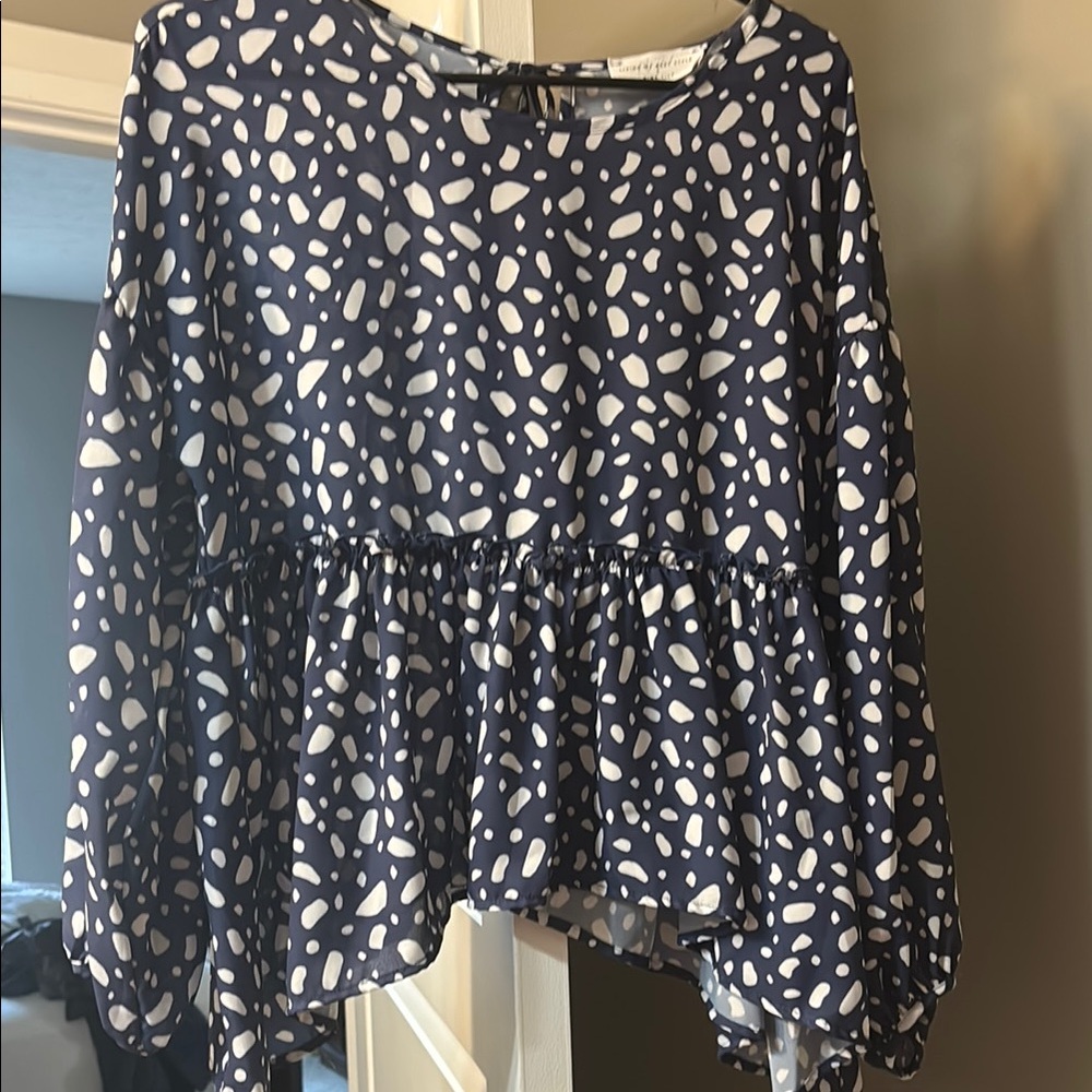 Navy and White Patterned Women's Top